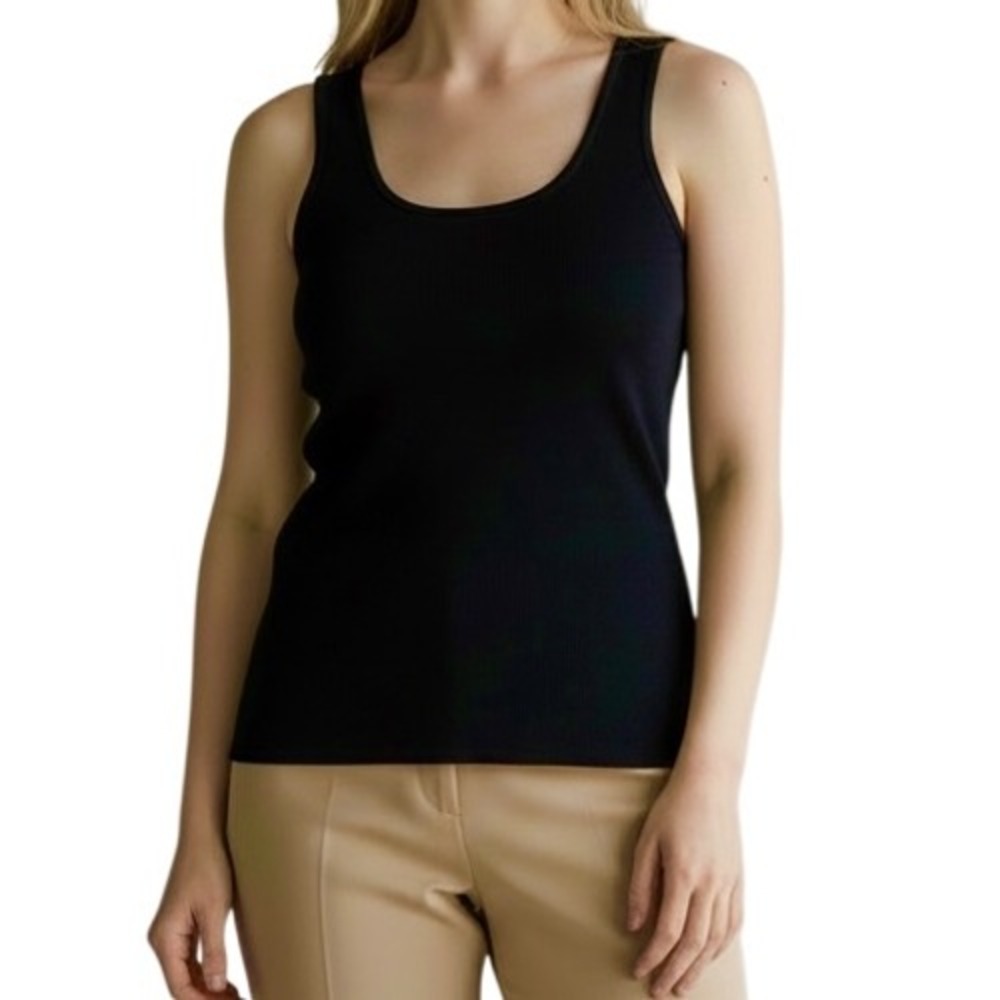 St. John Black Knit Tank Top Scoop Neck Sleeveless Sweater Shell Size PS